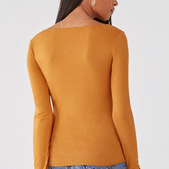 F21 Mustard Yellow Ribbed Scoop Neck Long sleeve💛 - Picture 4 of 9